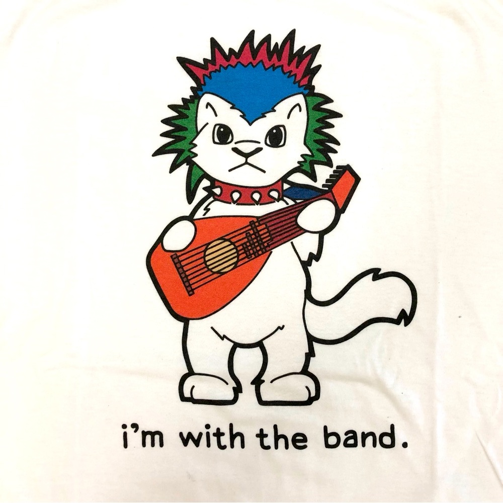 Unisex Graphic T-shirt multi color punk cat with Lute size M